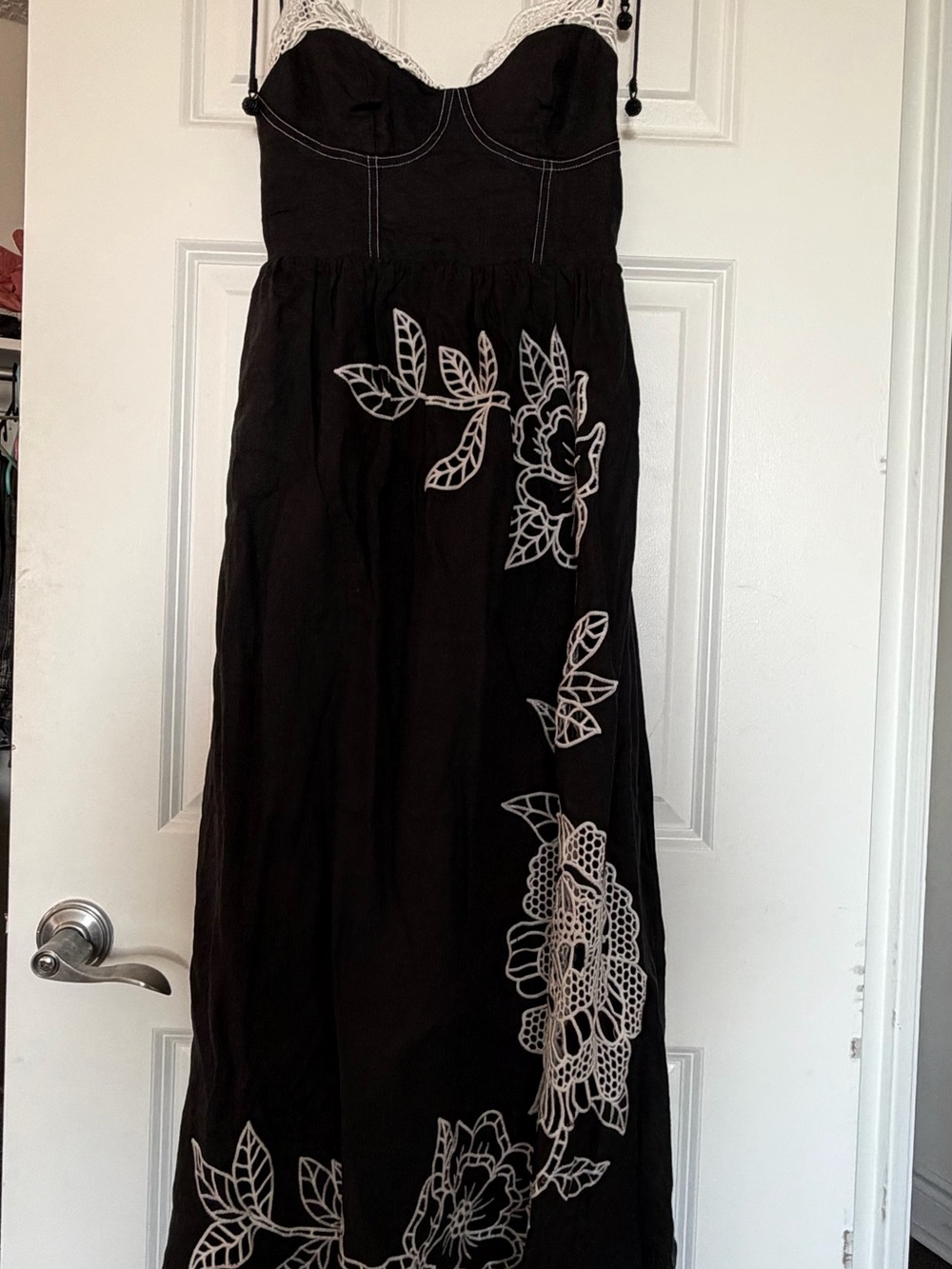 FARM Rio Black Richelieu Lace Euroflax Premium Linen Midi Dress - Picture 4 of 4
